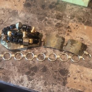 80s Hammered Brass Bookchain Link  Belt Artist Signed